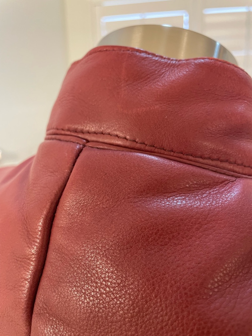 Women's Red Leather Snap-Front puffer Vest - Picture 8 of 12